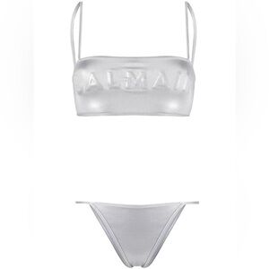 BALMAIN Two-Piece Logo Embossed Bandeau Bikini Set
